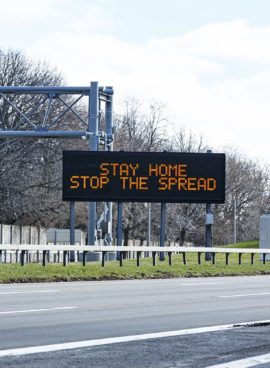 New York State Expressway Road Sign “Stay Home Stop the Spread” Covid-19 Coronavirus