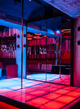 Night club interior with pole dance stage