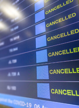 Cancelled all flight on flight information board at airport effect from COVID-19 pandemic