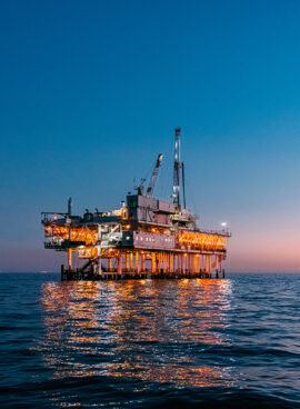 Beautiful Dusk Sky Over an Offshore Oil Drilling close to Huntington Beach