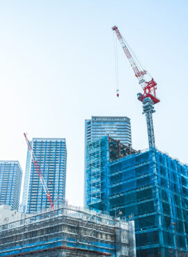 Construction with cranes in Tokyo